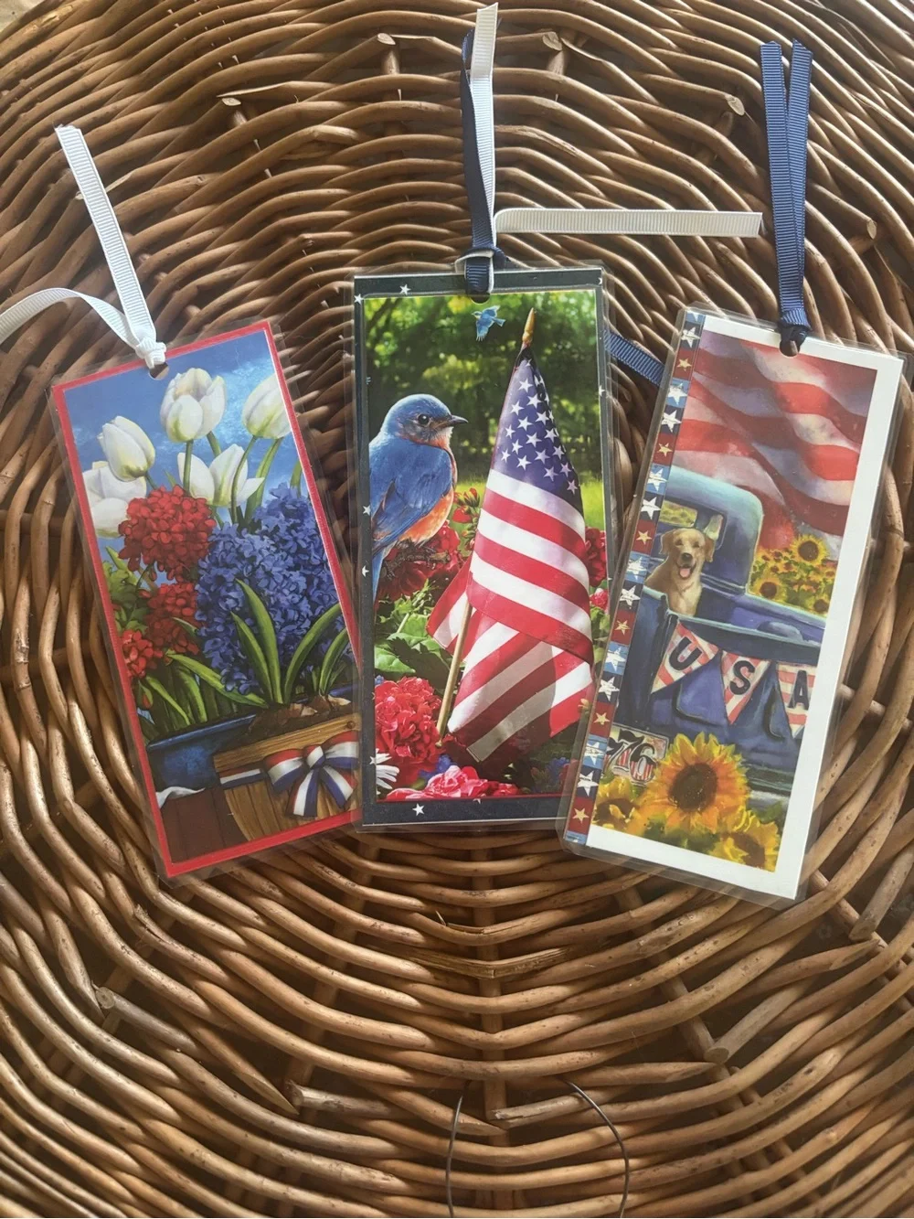 Patriotic & Floral Bookmark Set - Blue, Red, White
